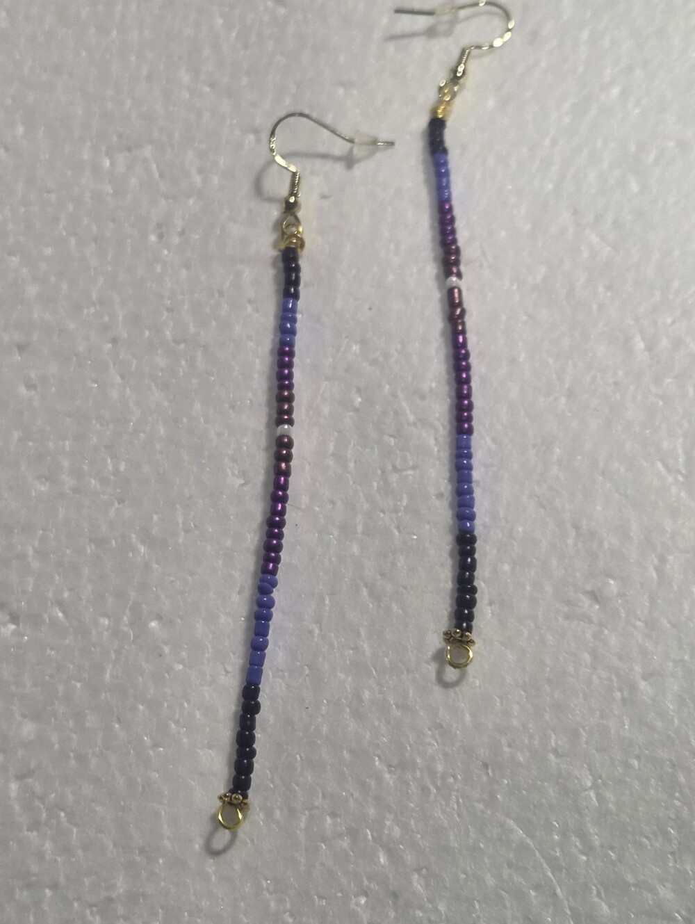 Handcrafted Purple Seed Bead Drop Earrings - Picture 3 of 10